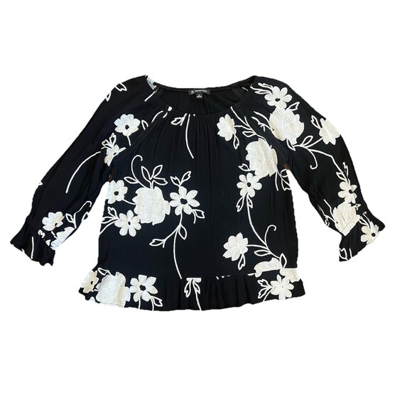 Inc International Concepts Floral Waves Black-White Embroidered Top Size M - Picture 2 of 10